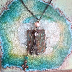 Copper and patina France pendant necklace